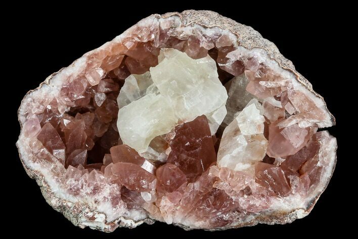 Pink Amethyst Geode Section with Calcite - Argentina #120459